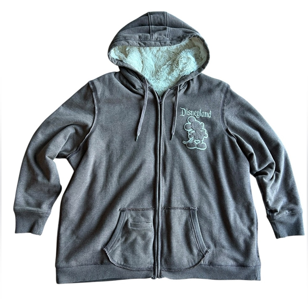 Disneyland Disney Parks Sherpa Lined Zip Hoodie Mickey Mouse Gray 3X Plus Size